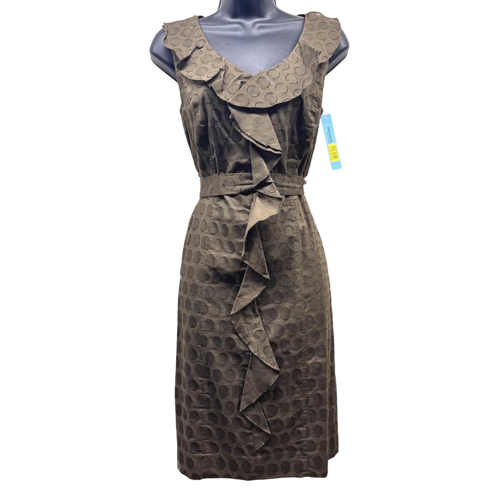 NWT Antonio Melani Arianna Dress 6 Military Olive Green Polka Dot Ruffle